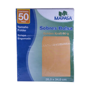 Sobre Bolsa Mapasa Golden Kraft Folder Sin Rondana 26X34 Cm - Pack 50 Pzas