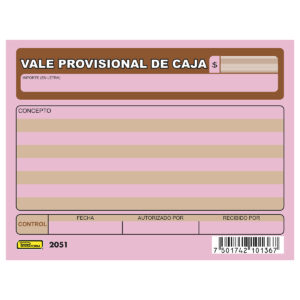 Block Contable Printaform 2051 Vale Prov. De Caja