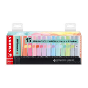Set Escritura: Marcatextos Stabilo Boss Original Tonos Pastel Con 15 Pzas + Organizador