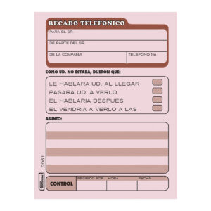 Block Contable Printaform 2061 Recado Telefonico